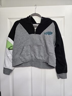 Philadelphia Eagles Gray Black White Green Colorblock Cropped Hoodie